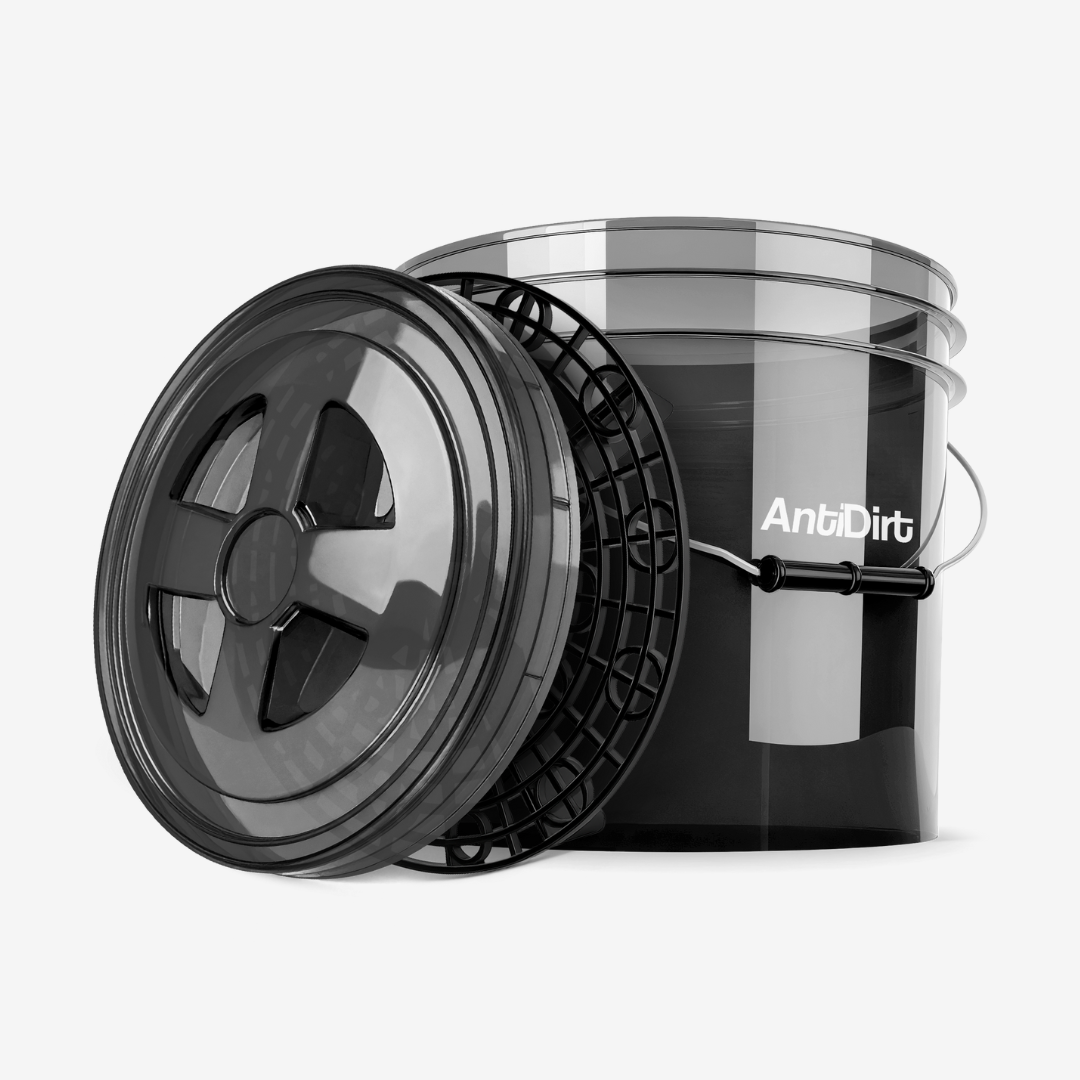 AntiDirt Premium CarWashBucket Wascheimer 3,5GAL transparent mit BucketLid Deckel und X-Trap Schmutzfalle